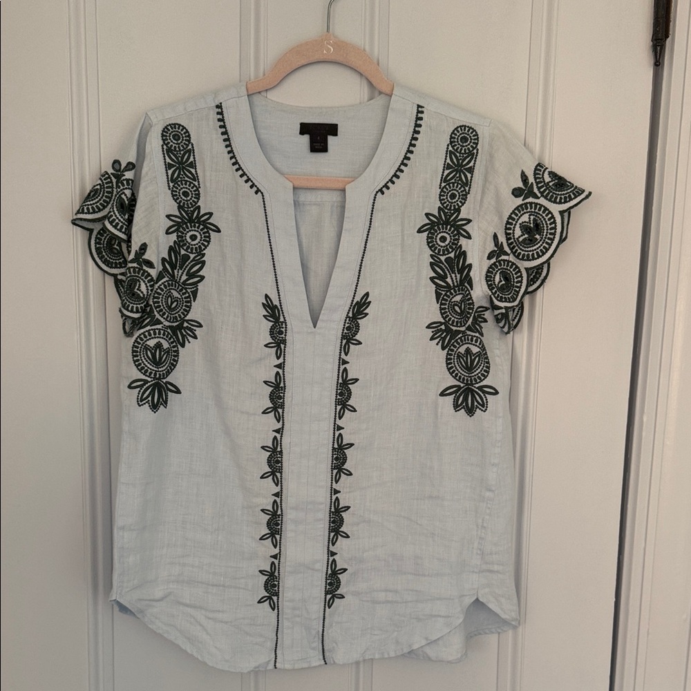 J. Crew Collection Tunic with Dark Green Embroidery